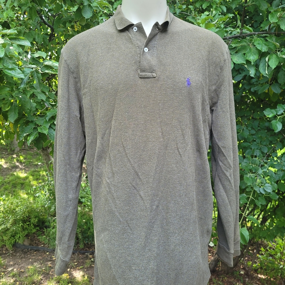 Polo by Ralph Lauren Mens Green Solid Long Sleeve Collared Polo Shirt Size XL
